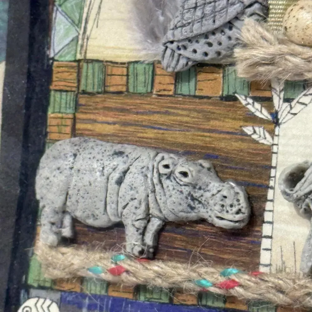 Handmade South African Mixed Media Safari Wildlife Framed Tribal Wall Art 12x12